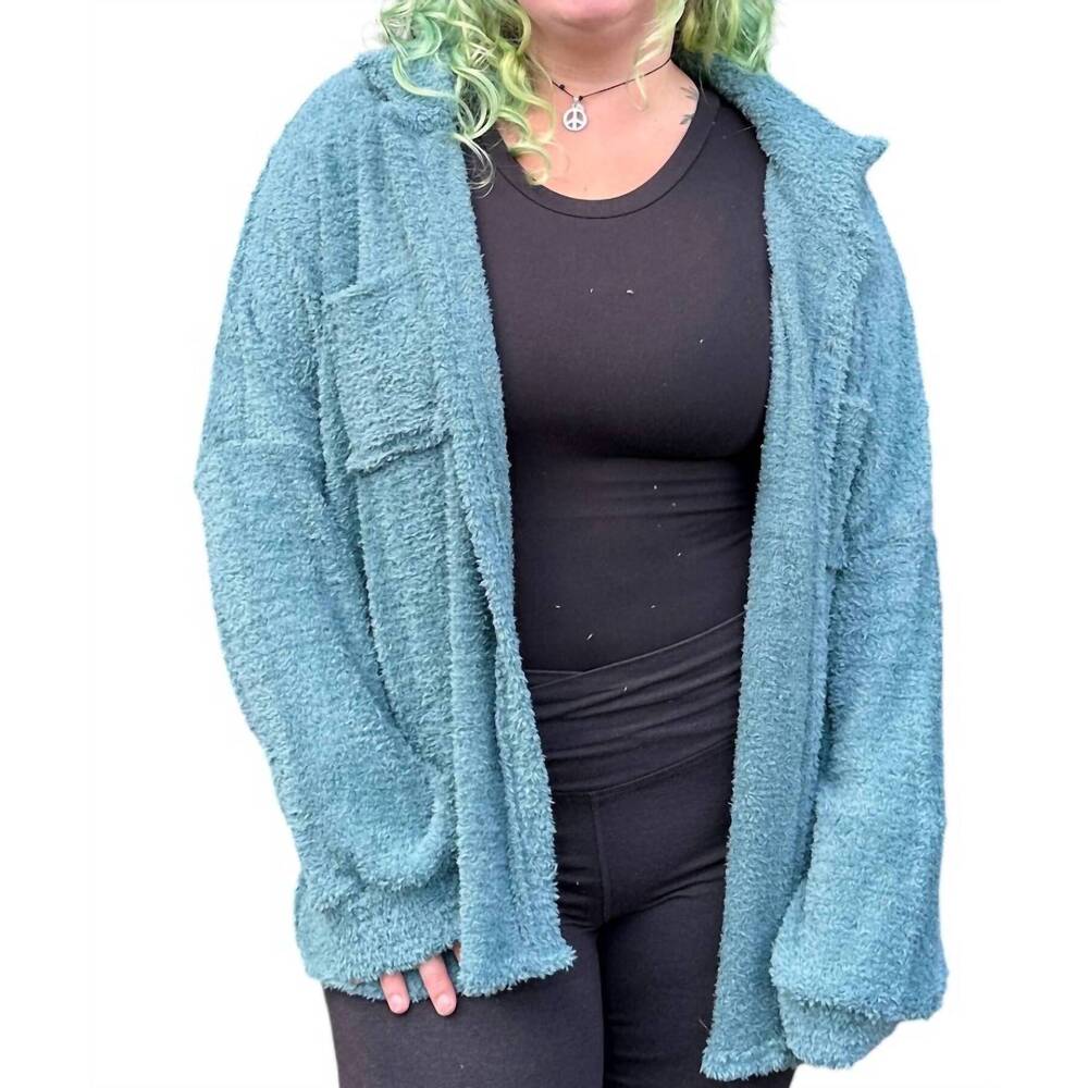 NEW SALT & BIT malia plush oversize shacket in teal